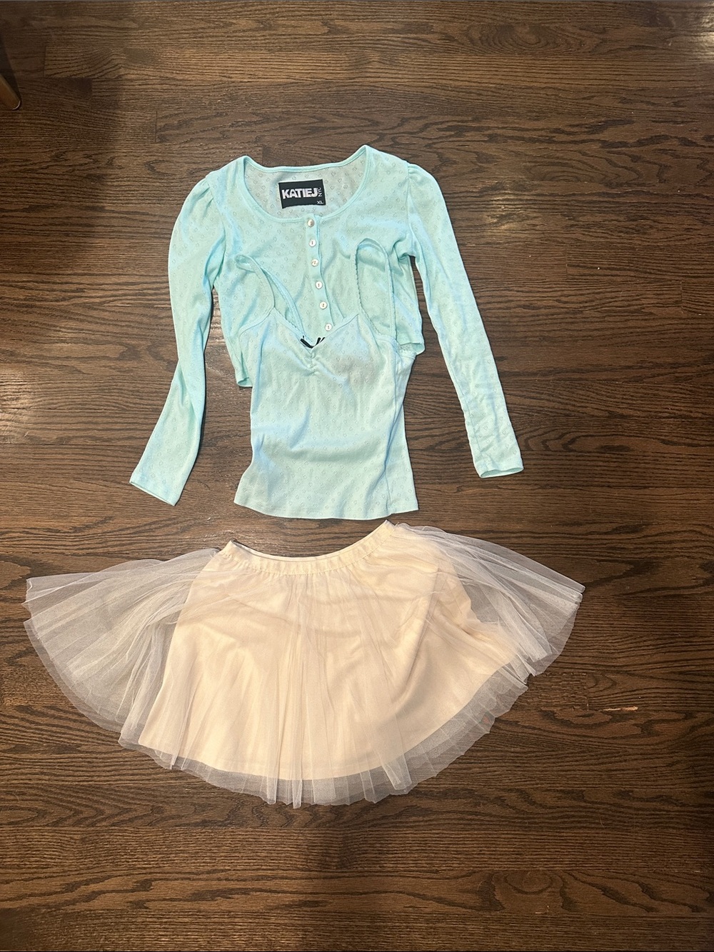Katie J NYC Light Blue Knit Top with Cream Tulle Skirt Costume Set